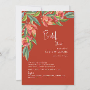 Invitation Douce Fête de Mariage Toscane aux Feuillages Rouge