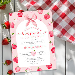 Invitation Douce fête de naissance à motif de fraise en coqui