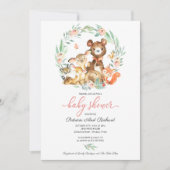 Invitation Douce Fête de Naissance Animaux de la Forêt (Devant)
