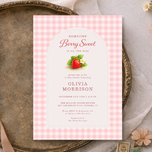 Invitation Douce Fête de Naissance aux Fraises à Carreaux