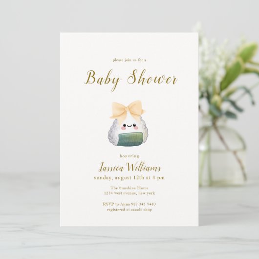 Invitation Douce Fête de Naissance Bébé Watercolor Bow Onigir (Debout devant)