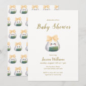 Invitation Douce Fête de Naissance Bébé Watercolor Bow Onigir (Devant / Derrière)