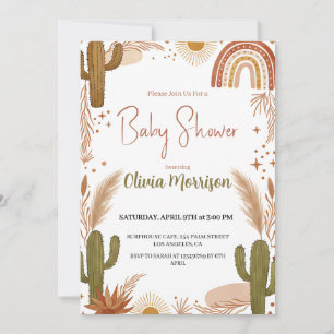 Invitation Douce Fête de Naissance Bohème Désert Cactus, Arc-
