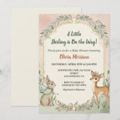 Invitation Douce Fête de Naissance Cerf Lapin Bois (Devant / Derrière)