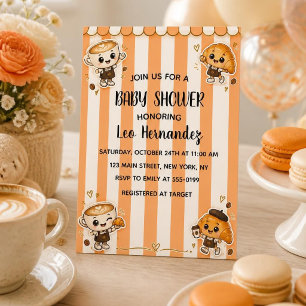 Invitation Douce Fête de Naissance Croissant Café Mignon Kawa