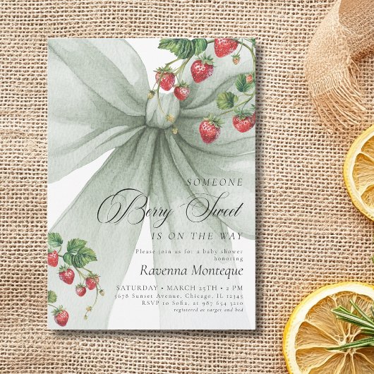 Invitation Douce Fête de Naissance de Bébé aux Fraises avec u