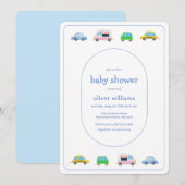 Invitation Douce Fête de Naissance de Bébé avec Véhicule Colo (Devant / Derrière)