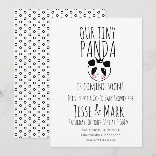 Invitation Douce Fête de Naissance de Bébé Panda Moderne (Devant / Derrière)