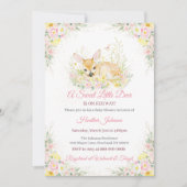 Invitation Douce Fête de Naissance de Cerf Floral Rose (Devant)