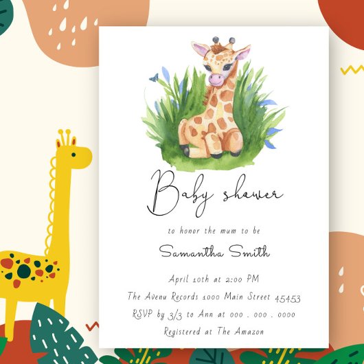 Invitation Douce Fête de Naissance de Girafe Verte