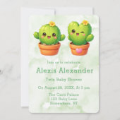 Invitation Douce Fête de Naissance de Jumeaux Cactus (Devant)