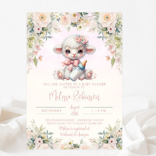 Invitation Douce Fête de Naissance de l'Agneau Rose Foncé Flo