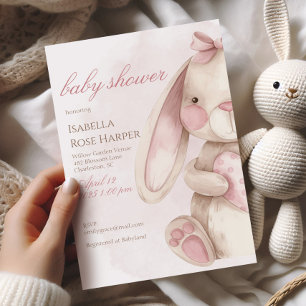 Invitation Douce Fête de Naissance de Lapin Aquarelle Rose