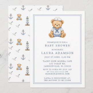 Invitation Douce Fête de Naissance de Marin Ourson Mignon