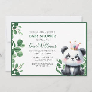Invitation Douce Fête de Naissance de Panda avec Végétation,
