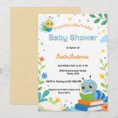 Invitation Douce Fête de Naissance de Petit Chenille Biblioph (Devant / Derrière)