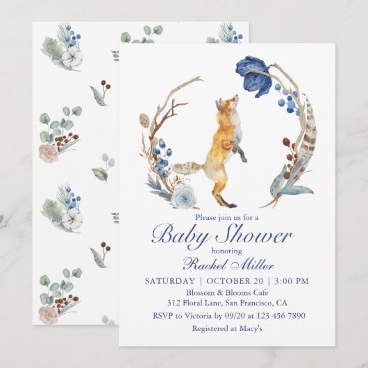 Invitation Douce Fête de Naissance de Renard de Forêt (Devant / Derrière)