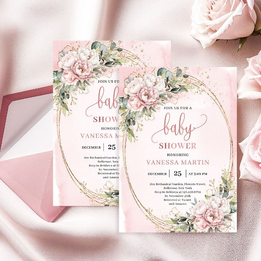 Invitation Douce Fête de Naissance Fille Floral Boho Rose