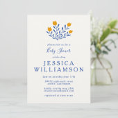 Invitation Douce Fête de Naissance Fleurs de Style Folk Scand (Debout devant)