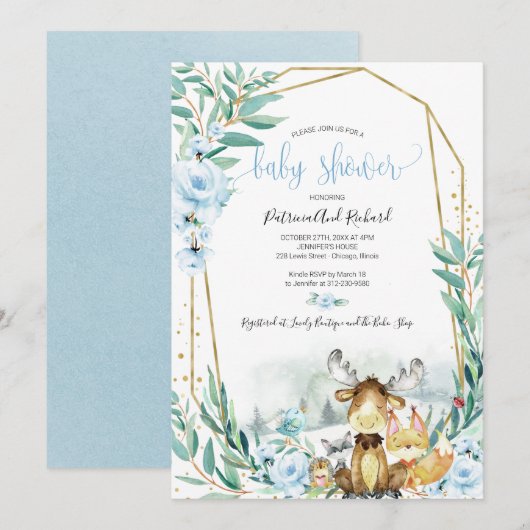 Invitation Douce Fête de Naissance Florale de la Forêt (Devant / Derrière)