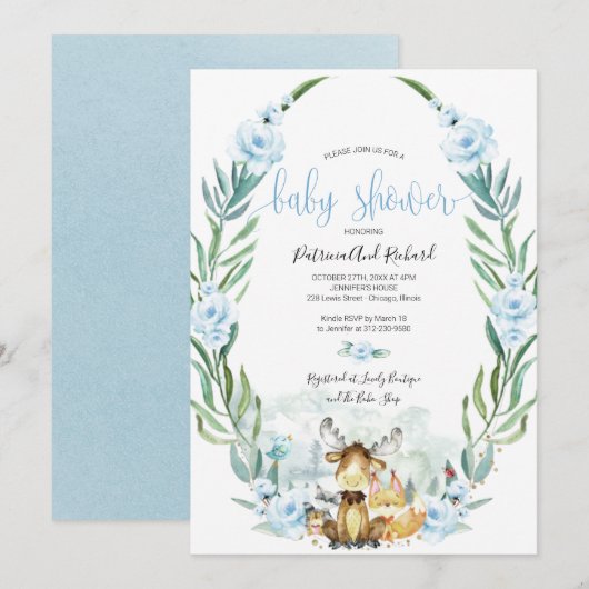 Invitation Douce Fête de Naissance Florale de la Forêt (Devant / Derrière)