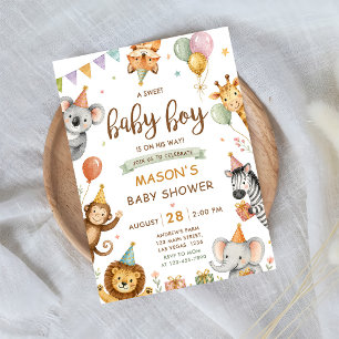 Invitation Douce Fête de Naissance Garçon Thème Safari Jungle