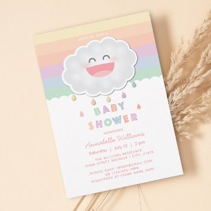 Invitation Douce Fête de Naissance Nuage Gouttes de Pluie Arc