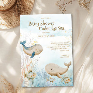 Invitation Douce Fête de Naissance Océan Neutre sous la Mer