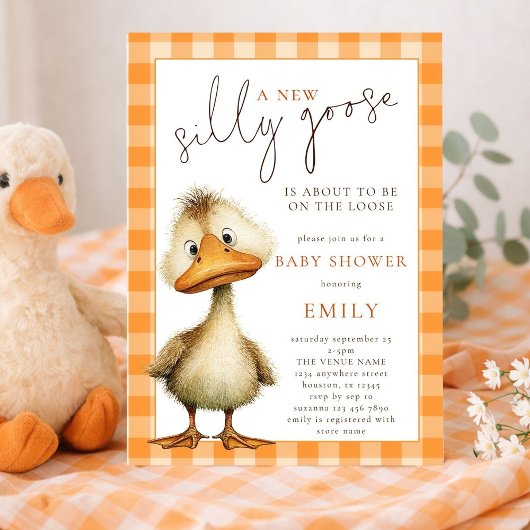 Invitation Douce Fête de Naissance Orange Gingham Oie Rigolot