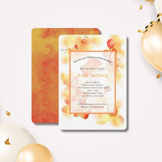 Invitation Douce Fête de Naissance Orange Neutre