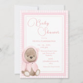 Invitation Douce Fête de Naissance Ours Rose Gingham (Devant)