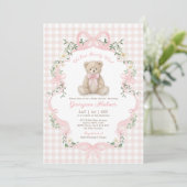 Invitation Douce Fête de Naissance Ourse en Vichy Rose (Debout devant)