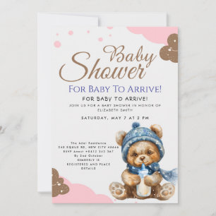 Invitation Douce Fête de Naissance Ourson Mignon