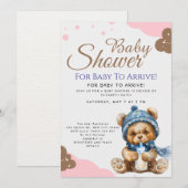 Invitation Douce Fête de Naissance Ourson Mignon (Devant / Derrière)