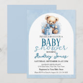 Invitation Douce Fête de Naissance Ourson pour Garçon (Devant / Derrière)