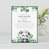 Invitation Douce Fête de Naissance Panda avec Feuillage et Ve (Debout devant)