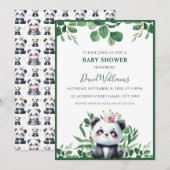 Invitation Douce Fête de Naissance Panda avec Feuillage et Ve (Devant / Derrière)