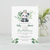 Invitation Douce Fête de Naissance Panda avec Feuillage, Genr (Debout devant)