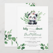 Invitation Douce Fête de Naissance Panda avec Feuillage, Genr (Devant / Derrière)