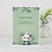 Invitation Douce Fête de Naissance Panda avec Feuillage Vert (Debout devant)