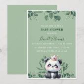 Invitation Douce Fête de Naissance Panda avec Feuillage Vert (Devant / Derrière)