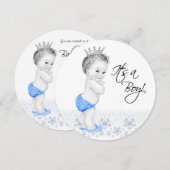 Invitation Douce Fête de Naissance Prince Bleu Bébé Garçon (Devant / Derrière)