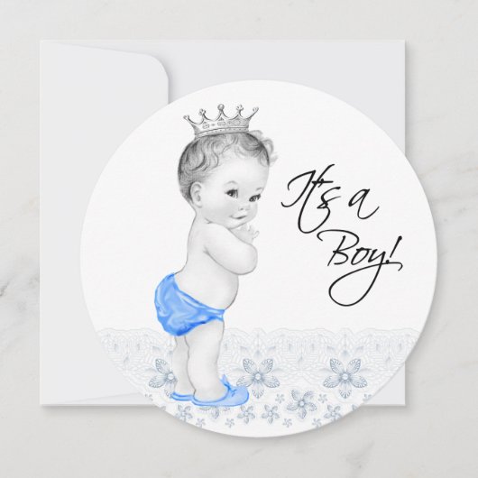 Invitation Douce Fête de Naissance Prince Bleu Bébé Garçon (Devant)