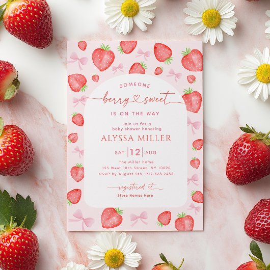 Invitation Douce Fête de Naissance Rose aux Fraises