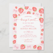 Invitation Douce Fête de Naissance Rose aux Fraises (Devant)