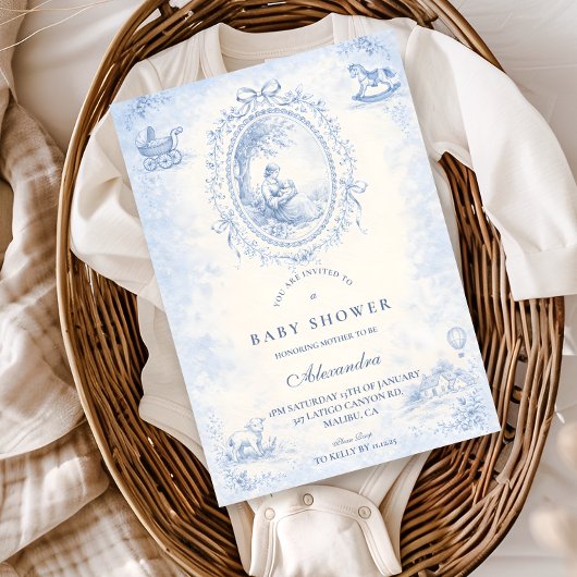 Invitation Douce Fête de Naissance Toile Bleue Classique