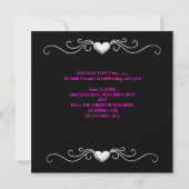 Invitation Douce Fête de Seize Ans 16 Argent Rose Noir Joyau (Dos)