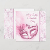 Invitation Douce fête de seize ans rose masquée (Devant / Derrière)