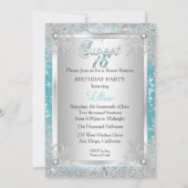 Invitation Douce fête des 16 ans en hiver bleu sarcelle floco (Dos)