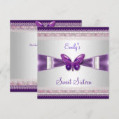 Invitation Douce Fête des 16 ans Papillon Blanc Violet (Devant / Derrière)